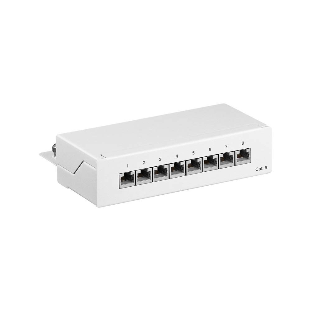 Goobay 62069 CAT 6 Mini/Desktop Patch Panel, 8 Port, White, 109mm Depth, 160mm Width, 44mm Height