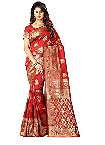 Shoppershopee Kanjivarm Banarasi Silk Saree Red (Set of 2)