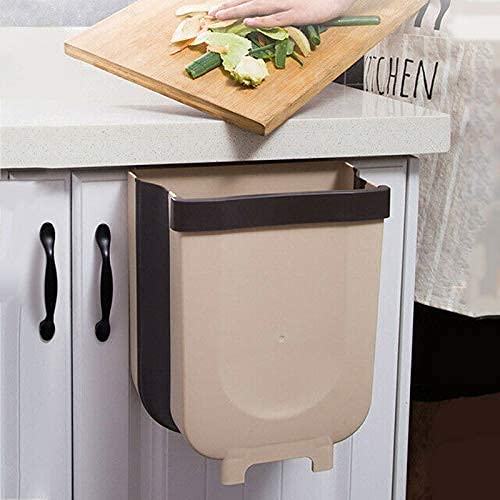 Akls Trash Can, Small Hanging Waste Bin Folded for Kitchen Cabinet Door Home Garden Office School Kitchen Bathroom, Dry And Wet Separation Garbage Cabinet 8L