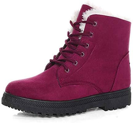Alicegana Women Boots Ankle Platform Cotton Warm Fur Snow Boots Winter Lace Up Flat Booties Cute Plus Size Comfortable Shoes