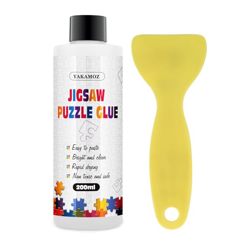 YAKAMOZ Clear Jigsaw Puzzle Glue with Precision Applicator – Non-Toxic, Quick Dry & Water-Soluble for Puzzles up to 5000 Pieces (200ML)