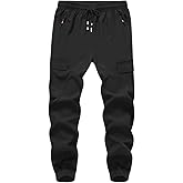 Muaney Boys Girls Joggers Cargo Pants with Zipper Pockets Elastic Waist School Casual Trousers