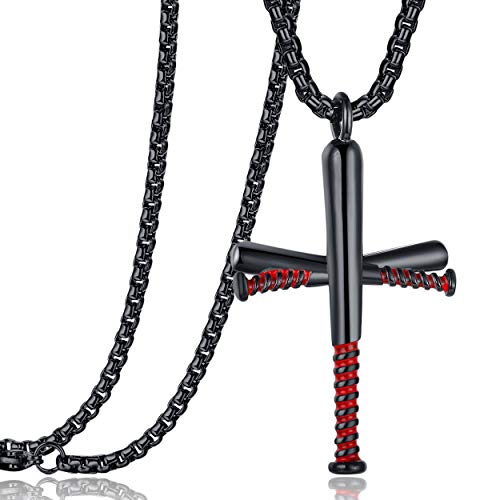 Rehoboth Baseball Bat Cross Pendant Necklace for Men Women with 24