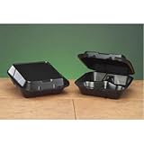 Genpak SN243-3L 8-1/4-Inch Length by 8-Inch Width by 3-Inch Height Black Color 3 Compartment Medium Snap It Foam Hinged Lid Dinner Container 100-Pack (Case of 2)