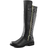 Women's DailyShoes Quilted Round toe Combat Rider Knee High with Side Pocket