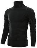Ohoo Mens Slim Fit Soft Cotton Long Sleeve Pullover Lightweight Turtleneck /DCT001-BLACK-M