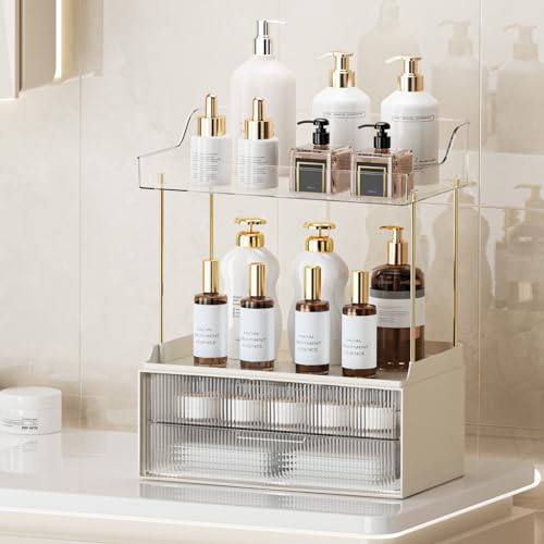 Shuang Qing 2-Tier 2-Drawer Bathroom Countertop Organizer, Clear