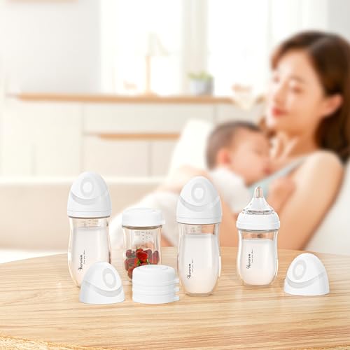 Glass Baby Bottles, Anti-Colic Bottles, 3 Months+, 240 ml, with Medium Flow Nipple 2 (M) Silicone, Lightweight and Easy to Clean, BPA Free, Pack of 2 - White