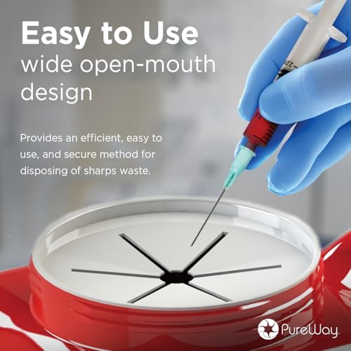 PureWay 1.4 Quart MailBack Sharps Disposal Container – Secure Needle Box for Safe Medical Waste & Used Syringe Disposal | Sharps Container for Home Use, Travel, Clinics, and Professional Settings