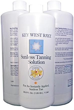 Key West Rayz SUNLESS TANNING solution - Pharmaceutical Grade DHA 5% Spray Tanning Solution, Refreshing Aromatherapy Scent, Natural Body Bronzing Color, Professional Airbrush Tanning Solution - 33.8oz