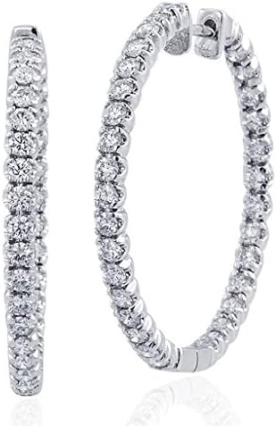 GH, SI1-SI2 Round brilliant 2 carat (2.00 ctw) 14K White Gold Diamond Inside-Out Hoop Earrings