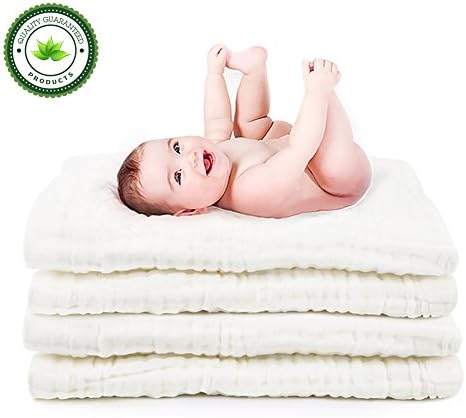 FIRSTBABY Soft Muslin Baby Bath Towel | Organic Cotton 6x as Thick, Soft &amp; Water Absorbent | Hypoallergenic, Care for Sensitive Skin | Dry and Warm | 43x47”Size for Newborn Infant and Toddlers, White