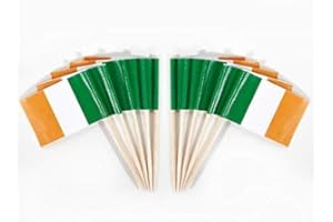 JAVD CYPS 100 Pcs Ireland Flag Irishman Toothpick Flags, Small Mini Stick Cupcake Toppers Irishman Flags,Country Picks Party Decoration Celebration Cocktail Food Bar Cake Flags