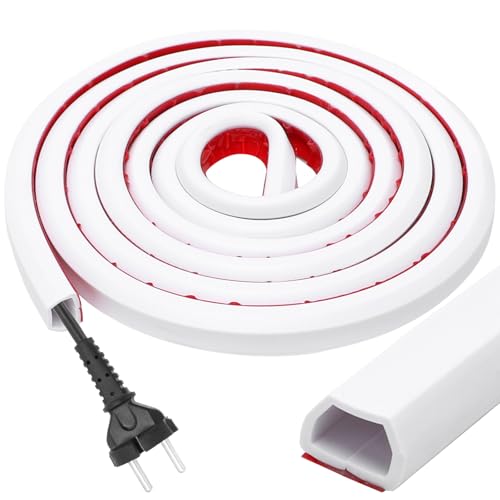 LOMUG Single Cord Cable Duct Self-Adhesive 15 x 10 mm 2 m White Mini Cable Ducts Flexible Cable Cover Cable Duct Self-Adhesive Tape Cable Duct for Hiding 1 Cable, Space-saving Cable Organiser