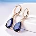GULICX Gold Tone Blue Teardrop Crystal Cubic Zirconia Leverback Pierced Drop Earrings