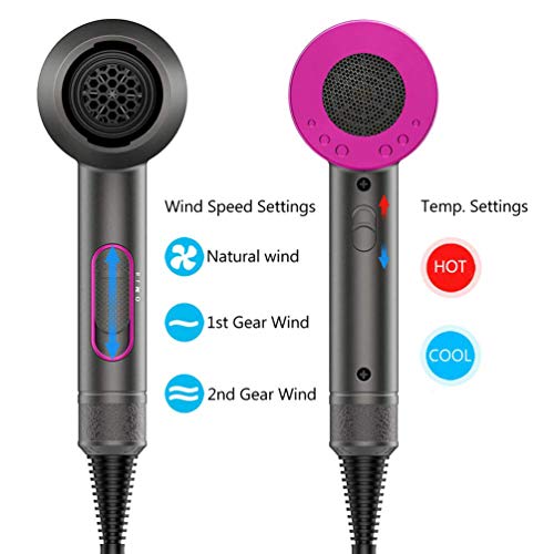 Hair Dryer, 2000W Ionic Blow Dryer Professional Hairdryer with Diffuser, 3 Temperature 2 Speed and 1 Cool Setting Hairdryer, Low Noise Fast Styling Hair Dryer for Travel Home Salon