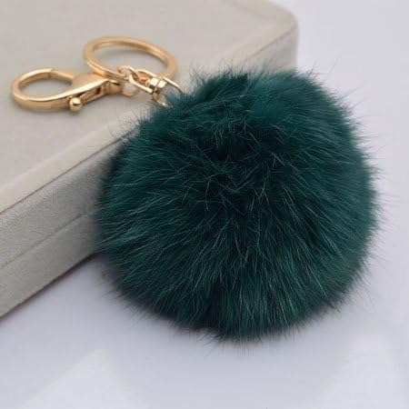 LIFECART Dasuke Plush Ball Gold Plated Charm Key Chain for Car Key Ring Bag (dark green)