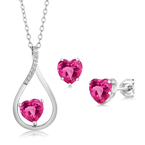 2.96 Ct Heart Shape Pink Mystic Topaz 925 Sterling Silver Pendant Earrings Set