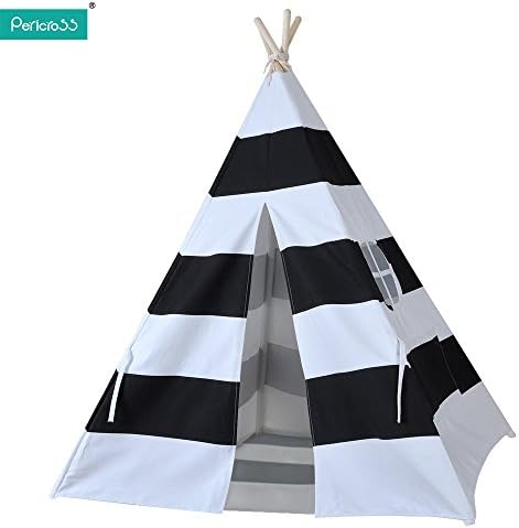 Pericross Kids Teepee Tent Indian Play Tent Children's Playhouse for Outdoor and Indoor Play (Black Stripes 4 Sides with Floor Mat)