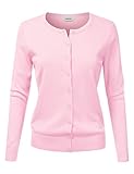 NINEXIS Womens Basic Crew Neck Long Sleeve Button Down Cardigan BABYPINK M