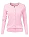NINEXIS Womens Basic Crew Neck Long Sleeve Button Down Cardigan BABYPINK M