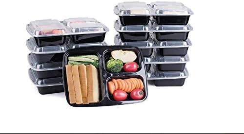 Jfoil 15 Pack of 39 Ounce BPA-Free Disposable Lunch Boxes &amp; Meal Prep Containers with Lids, 3 Compartment Round Food Storage Containers, Microwaveable, Freezer &amp; Dishwasher Safe