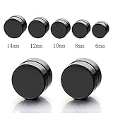 2pcs Magnetic Black Circle Stud Earrings for Men Women, Non-Piercing Clip On Cheater Fake Ear Gauges