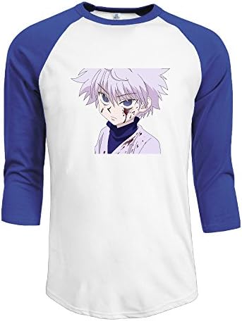 Men's Cotton Slim Fit 3/4 Sleeve Hunter X Hunter Killua Athletic Baseball Raglan Sleeves T-Shirt RoyalBlue US Size XL