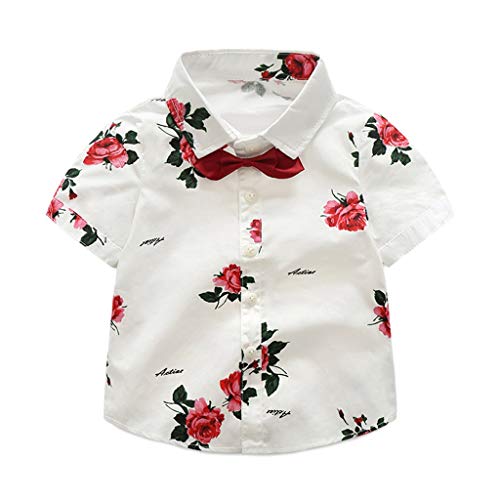 2Piece Toddler Baby Boy Gentleman Suit, Rose Print Short Sleeve T-Shirt Shorts Pants 18M-6Y,Fashion Style Outfit Set