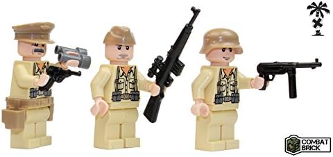 German Wehrmacht Africa Corps WW2 Soldiers 3 men team : Pack of WWII Action Figures and weapons - Custom Military Brick Builder Minifigures by CombatBrick