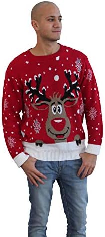 Mr Foxy Men's Womens Vintage Reindeer Christmas Jumper Crew Neck Pullover Sweater