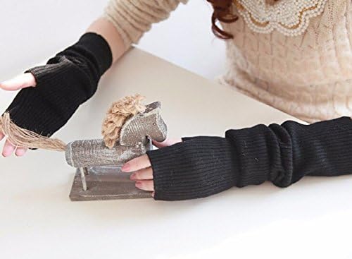 LB-Women's Winter&amp;Autumn Christmas Cashmere Blend Knitted Long Gloves Solid Color Fashion Warm For Lady Elbow Mittens (Black)