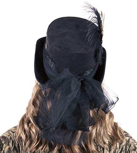 Narwhal Novelties Deluxe Halloween Costume Hat; Black, Velvet 4.5" Steampunk Hat with Removable Steampunk Goggles Attached Feather, Gears
