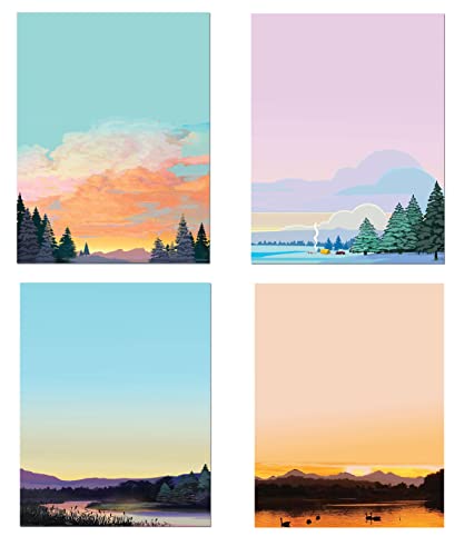 Stonehouse Collection Mountian Notepads - 4 Assorted Nature Scenes Notepads - Mountain Sunests - Shopping List, Teachers, Home, Office, Small Gift -