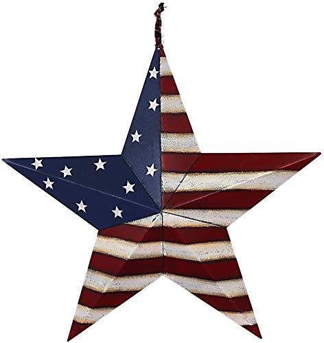 Rainbow Handcrafts Rustic Metal 3D Barn Star Patriotic Wall Decor American Flag Wall Star July 4th Country Americana Patriotic Wall Ornament,Outdoor Decoration