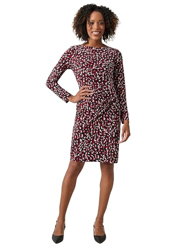 Kasper Women's Plus Size Long SLV Boat Nk Side Pleat Dress, Black Multi