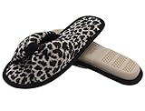 HomeIdeas Women’s Open Toe Bow Heeled House Slippers, Indoor Outdoor Shoes with Leopard / Zebra Pattern