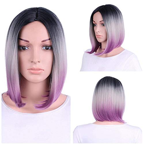 Amazon Com 13 Womens Wig Purple Grey Black Corlorful