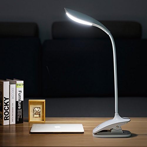 Rechargeable Desk Lamp, Eye-Caring USB Table Light with Clamps (Stand or Clip for Office, Bedrooms or Kids), Gooseneck Touch Control Table Reading Lamp (White&Yellow)