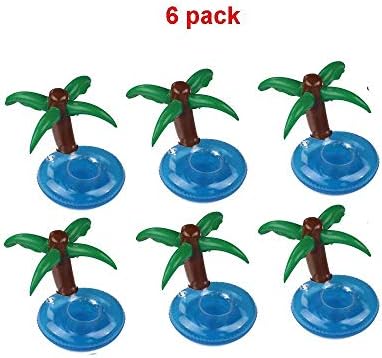 [6 PACK] Inflatable Drink Holder 12 Pcs Inflatable Palm Island Drink and Inflatable Pink Flamingo Coasters Cup Drink Holder Swimming Pool Float for Pool Party Water Fun Float your Drinks in Style