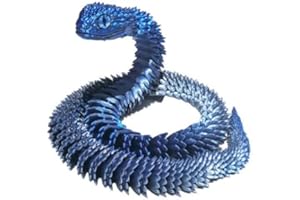 TITIC 3D Printed Snake Animals Toys, Articulated Flexible 3D Printed Viper Fidget Toy, Realistic Slithering Design, Home Office Executive Desk Decor (Blue Silver, 12 in)