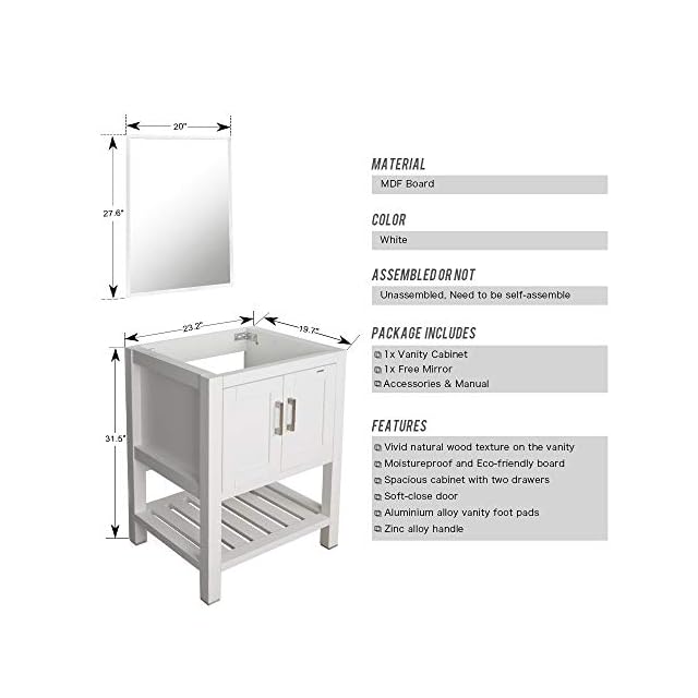 eclife 24” White Bathroom Vanity Modern Pedestal Set