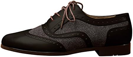 iTailor Men's Handmade Shoes: Black Leather 2 Tone Wingtip Brogue with Herringbone Pattern