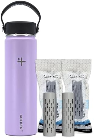 GOFILTR Alkaline Water Bottle 22 oz + 2 Alkaline Water Filter Infusers/Insulated Water Bottle ...