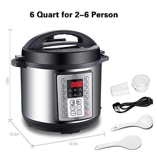 Electric Pressure Cooker 6 Quart(2-6 person),9 in 1 Crock Pot Pressure Cooker in Multipurpose, 14 Programmable with Stainless Steel Inner Pot,Slow Cook,Saute,Steamer,Cake Maker,Rice Cook and et.