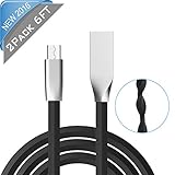 Microusb Cable, LUXEAR 2 Pack 6FT Tangle Free Micro-USB to USB Charger Cable for Android Samsung HTC Motorola Blackberry Smartphones Tablets, Black