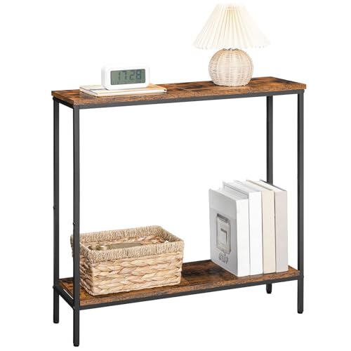 HOOBRO Narrow Console Table for Living Room, Skinny Entryway Table with Storage Shelves, Slim Sofa Table for Hallway, Industrial Console Table Entrance for Bedroom, Rustic Brown and Black EBF22XG01
