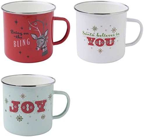 Hallmark Raindeer, Santa Believe and Joy Christmas Mug Set