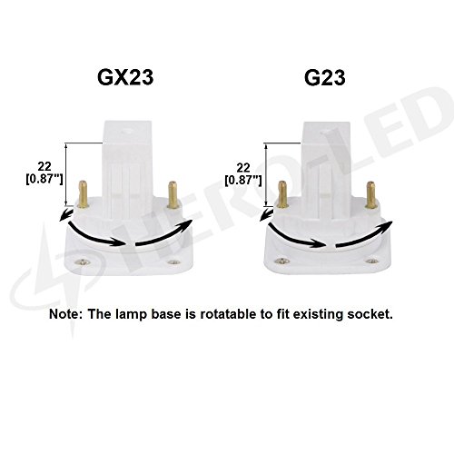 HERO-LED GX23D-8W-WW Rotatable PL-S Lamp GX23D 2-Pin LED CFL/Compact Fluorescent Lamp Replacement, 8W, 18W Equal, Warm White 3000K, 4-Pack (Remove/bypass the Ballast)