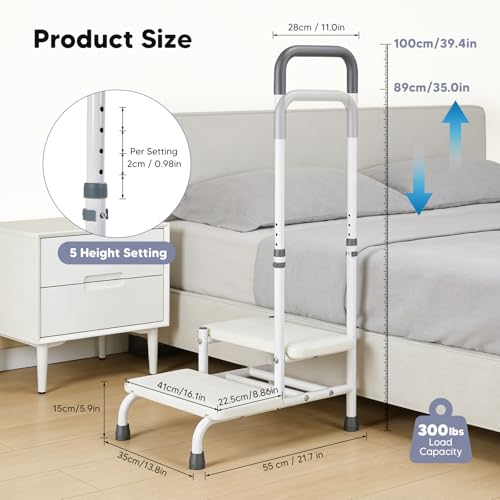 Mobile Safety Step Stool for Elderly - 5 Sections Height Adjustable Non-Slip 2 Step Stool with Handle for Elderly Shower Bath Bed Kitchen Car Caravan